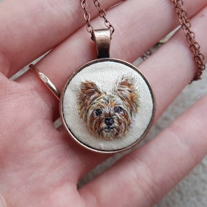 Custom pet portrait embroidery, personolised gift, pendant necklace with hand embroidery, pet lover gift, thread painting, animal art image 8