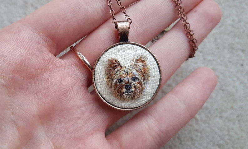 Custom pet portrait embroidery, personolised gift, pendant necklace with hand embroidery, pet lover gift, thread painting, animal art image 8