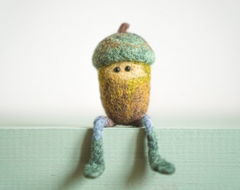 Handmade felted wool acorn figurine