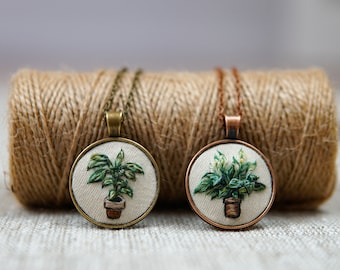 Custom plant portraits, personalised necklace, nature inspired jewelry, custom embroidery, embroidered pendant necklace