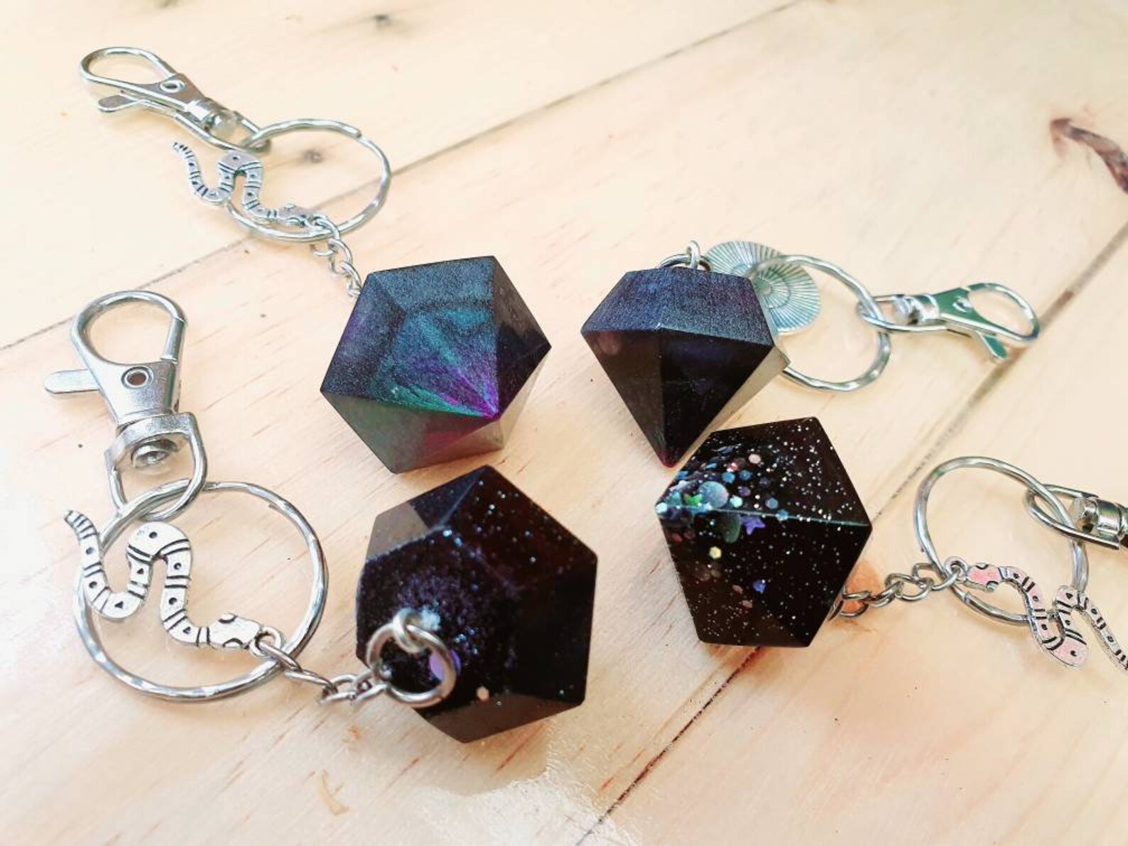 Diamond shaped resin keychain silver hardware Etsy