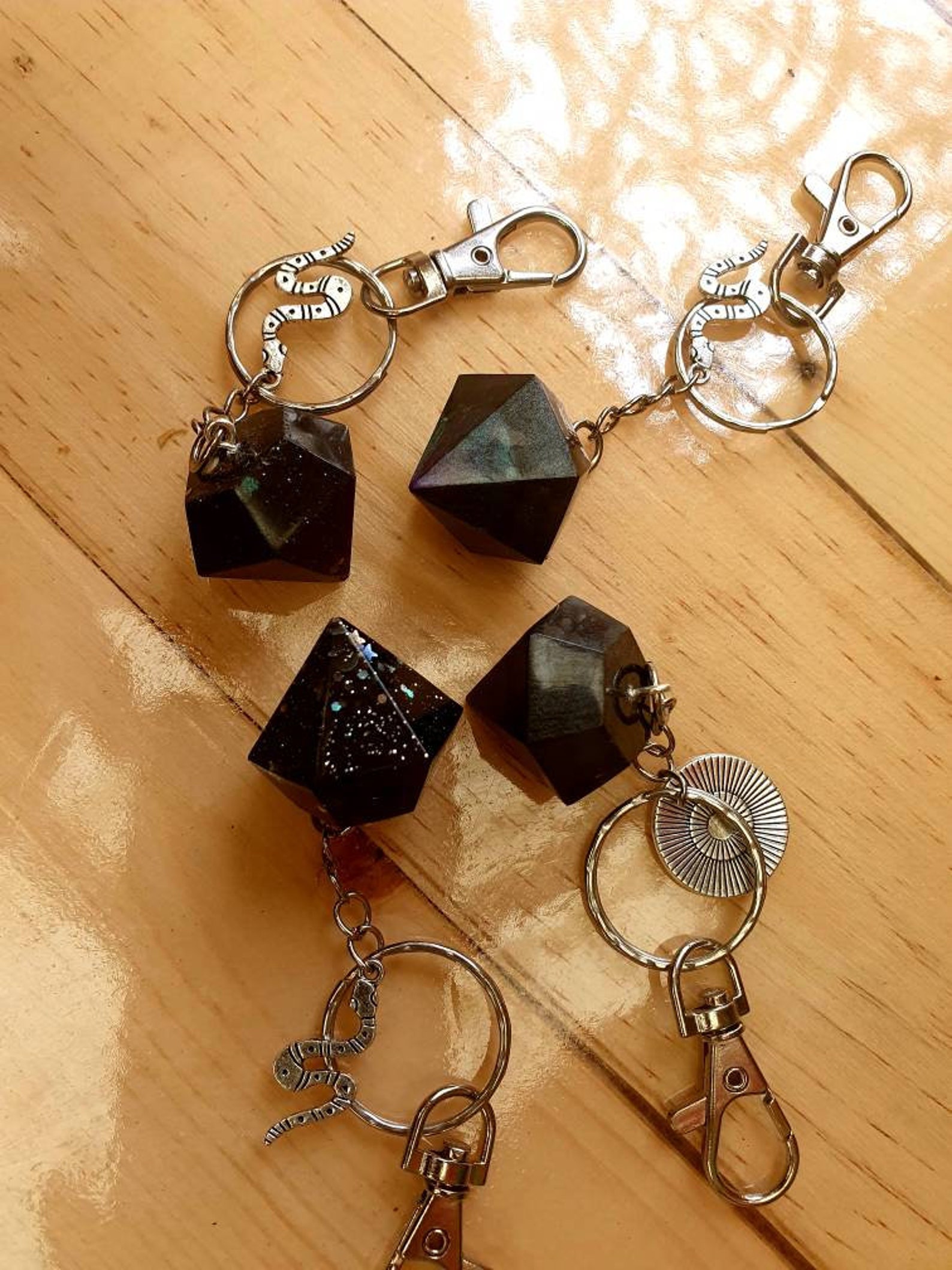 Diamond shaped resin keychain silver hardware Etsy