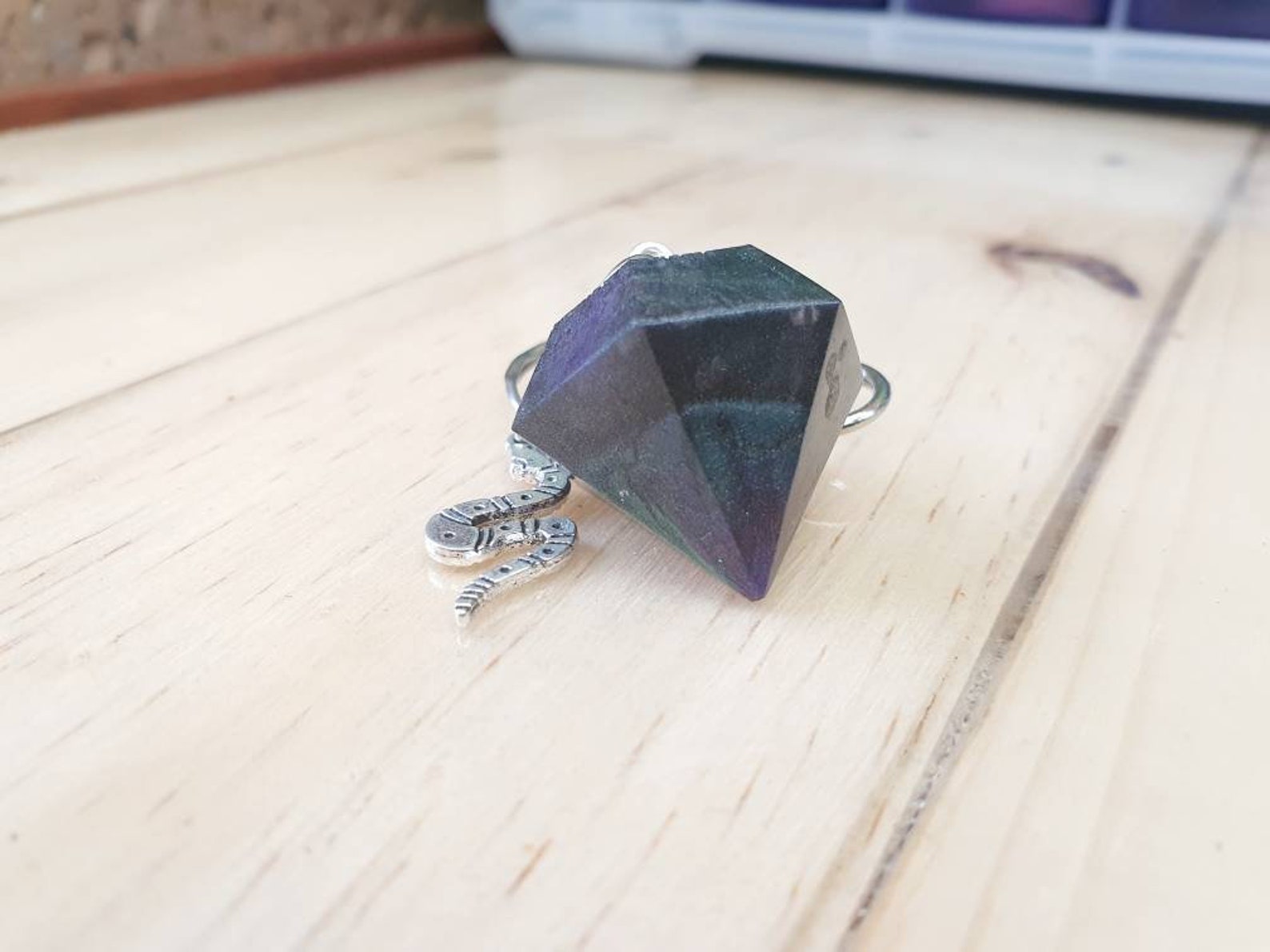 Diamond shaped resin keychain silver hardware Etsy