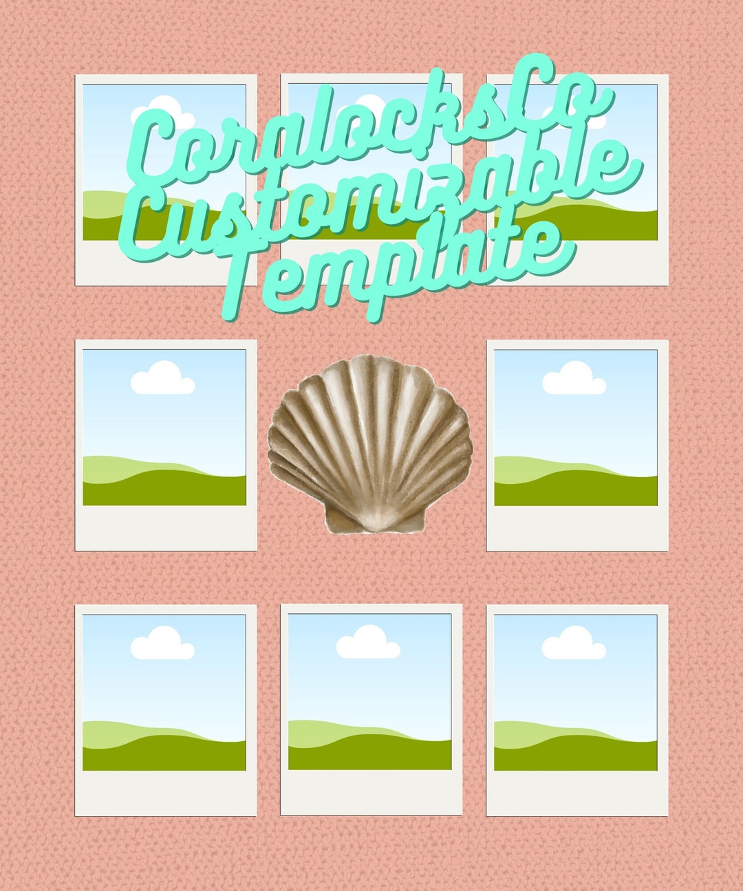 Editable Seashell Portrait Templatebeach Themecustomize - Etsy