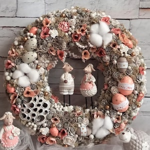 Couronne de Pâques Agneaux amoureux : Oeufs de Pâques rustiques pour porte de décoration
