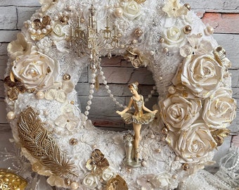 Shabby Chic Victorian Wreath: Lace, Pearls, Beads