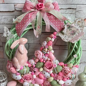 couronne d&#39;oeufs de pâques, couronne de porte de lapin de pâques, décor d&#39;oeufs de pâques, décoration de pâques de printemps, décor de porte d&#39;entrée de pâques