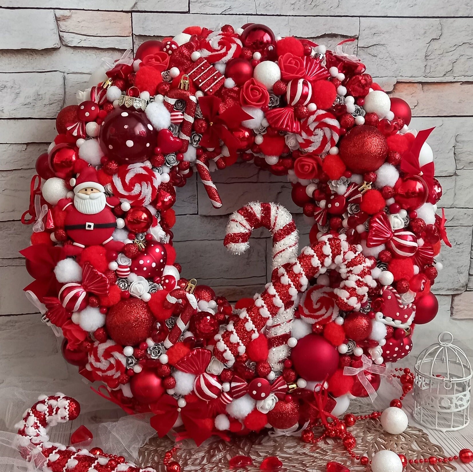 Candy Cane Christmas Wreath, Pepermint Holiday Wreath for Front