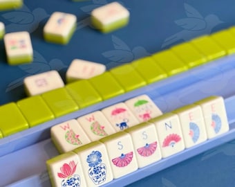 Periwinkle & Navy Blue Wooden Mahjong Racks with Magnetic Pushers - PreOrder