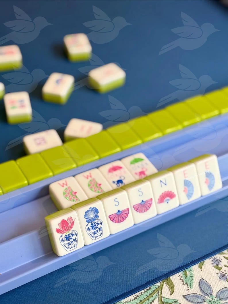 Periwinkle & Navy Blue Wooden Mahjong Racks with Magnetic Pushers - PreOrder Bild 1