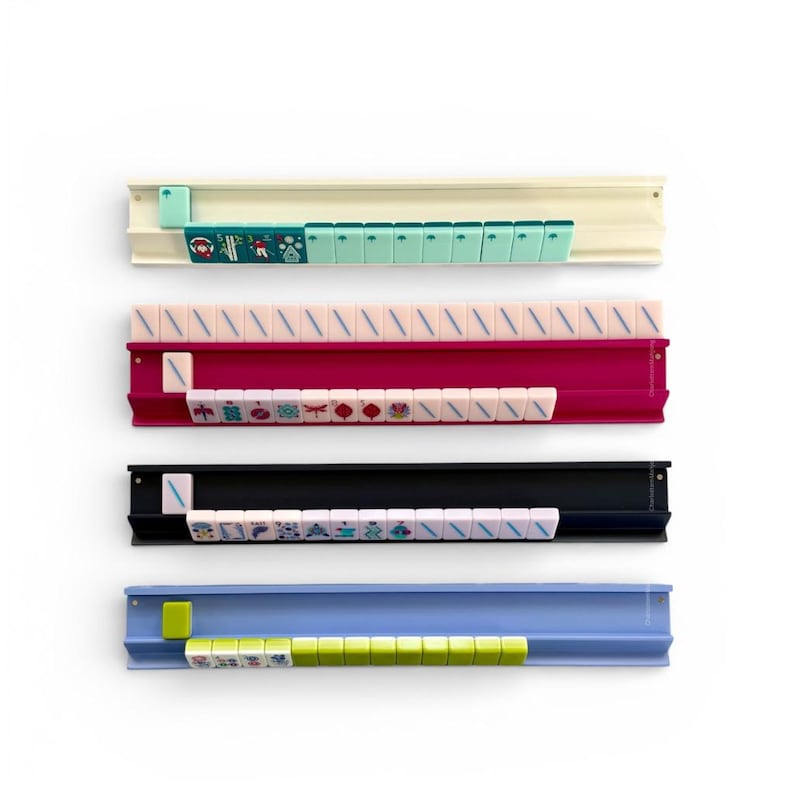 Wooden Mahjong racks & magnetic pushers; White mahjong racks Magenta mahjong wooden racks; magnetic image 2