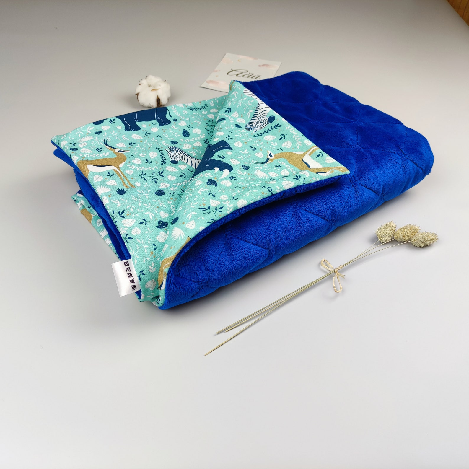 Weighted baby blanket blue minky blanket satin baby blanket Etsy