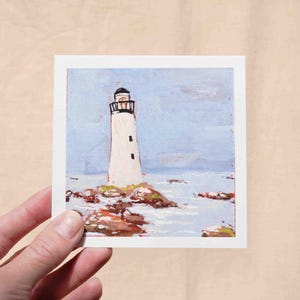 Miniature White Lighthouse Original Painting Print