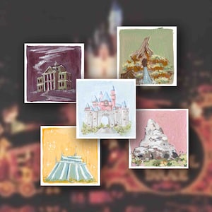 Vintage Fantasy Theme Park Inspired Prints, Retro Miniature Art, Gouache Watercolor Wall Art