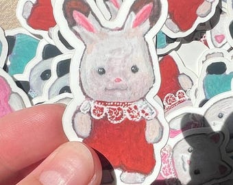 Critter Sticker White and Red Bunny
