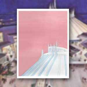 Vintage Theme Park Space Mountain Inspired Poster Print of Original Painting 12x18