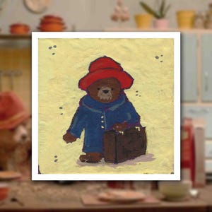 Oso Impermeable - Dibujos Animados de Osos - Impresiones en Miniatura de Pinturas Originales