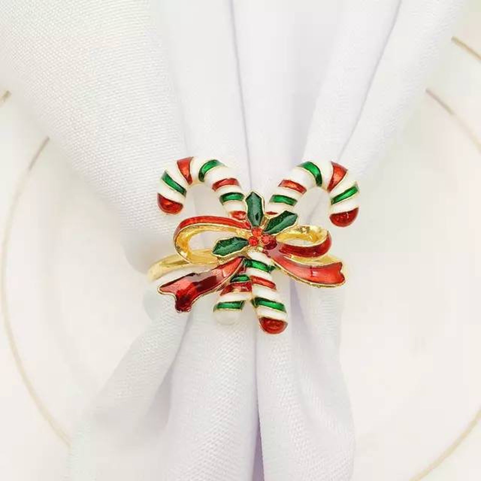 Christmas Candy Cane Napkin Rings Pack of 6 Christmas Table Etsy