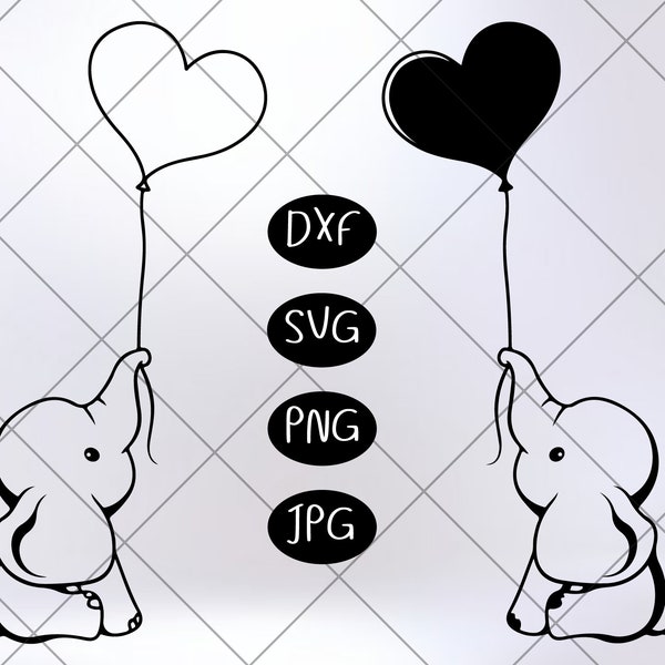 Baby Elefant mit Ballon SVG | Süßer Elefant - Mädchen-Shirt - Elefant-Svg-Datei - Mädchen-Shirt Druck - Baby Elefant - rosa grauer Elefant