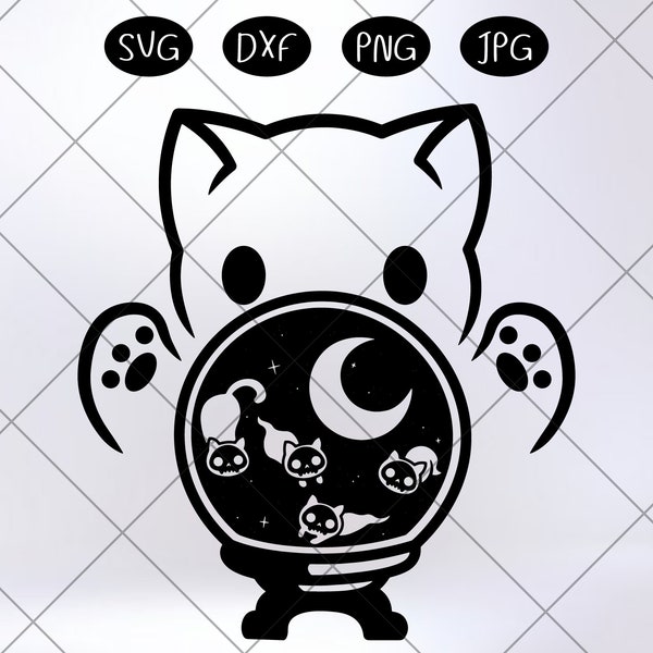 Cat and Prophecy crystal ball svg | Ghost cat svg - prophecy crystal ball - sublimation cat svg - prophecy crystal ball ghost svg