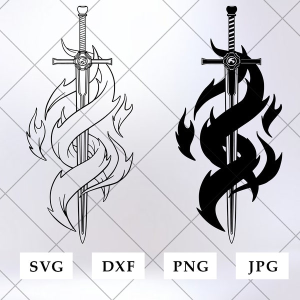 Fire Sword SVG | Sword outline - fire sword - fantasy sword - sword png - sword art - sword clipart - instant download