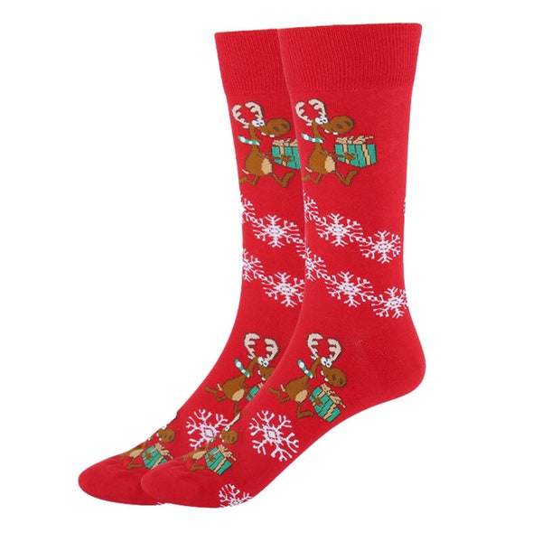 Socken Weihnachten GLÜCKLICHE RENTIERE, unisex, in Rot mit Rentieren