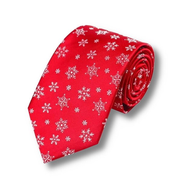 Krawatte Rot mit Schneeflocken, Weihnachtsgeschenk