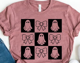 Checkered Ghost Shirt, Retro Checkered Ghost Tee, Coquette Halloween Shirt, Distressed Halloween Shirt, Halloween Ghost Tee, Funny Ghost Tee