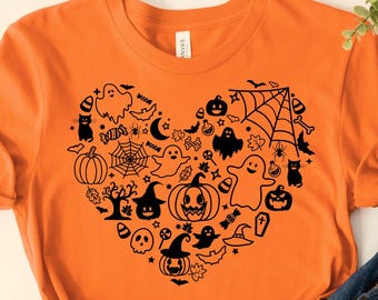 Halloween Heart Tee, Spooky Season Tee, Halloween Shirt, Halloween Gift Tee, Ghost Heart Shirt, Cute Ghost Shirt