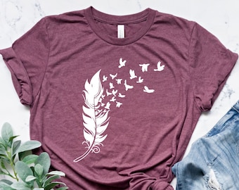 Shirt veren vogels, shirt vogels uit veren, T-shirt vogels, shirt veren vogels cadeau, shirt vogelliefhebbers, shirt vogelliefhebbers, T-shirt vogelliefhebbers cadeau