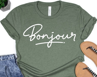Camiseta Bonjour, Camiseta Bonjour, Camiseta Hello, Camisetas em Francês, Camiseta Paris, Camiseta França, Camiseta de Viagem, Camiseta Feminina, Presente Bonjour Fofo