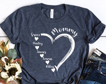 Personalized Mommy Shirt, Custom Mommy Shirt, Mommy Heart Shirt, Family Shirt, Kids Name Shirt, Custom Family Shirt, Mother's Day Shirt
