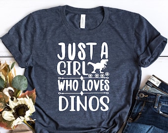 Koszulka "Tylko dziewczyna, która kocha dinozaury", Koszulka "Tylko dziewczyna, która kocha dinozaury", Koszulka z dinozaurami dla dziewcząt, Koszulka z sylwetką dinozaura, Koszulka z dinozaurem