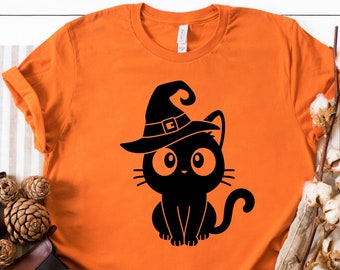 Halloween Black Cat Shirt, Halloween Cat Shirt, Cute Halloween Cat Shirt, Cute Black Cat Shirt, Witch Cat Shirt , Black Cat Shirt