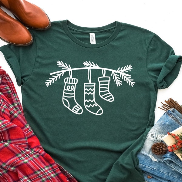 Christmas Stockings Shirt, Christmas Socks Shirt, Santa's Stockings Shirt, Hand Drawn Stockings Tee, Christmas Stocking Stuffer, Xmas Socks