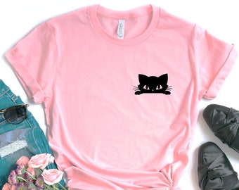 Black Cat Shirt, Halloween Cat Shirt, Cute Halloween Cat Shirt, Cute Black Cat Shirt, Fall Clothing, Minimalist Cat Shirt, Retro Halloween