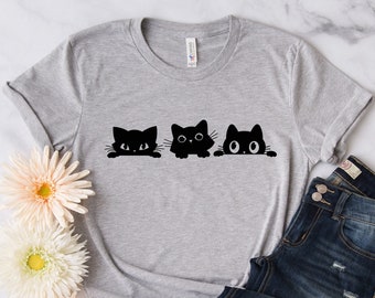 Black Cats Shirt, Halloween Cat Shirt, Cute Halloween Cat Shirt, Cute Black Cat Shirt, Fall Clothing, Minimalist Cat Shirt, Retro Halloween