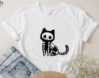 Skeleton Halloween Cat Shirt, Halloween Shirt, Halloween Cat, Cute Halloween Shirt, Spooky Cat Shirt, Gift for Halloween, Halloween Gift
