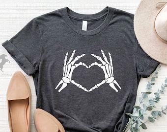 Skeleton Hands Heart Shirt, Skeleton Hand Shirt, Skeleton Heart Hands Shirt, Halloween Skeleton Shirt,Halloween Gift Shirt,Cute Skeleton Tee