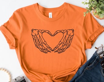 Skeleton Heart Shirt, Skeleton Hand Shirt, Skeleton Heart Hands Shirt, Halloween Skeleton Shirt, Halloween Gift Shirt, Cute Skeleton Tee