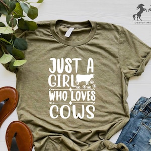 Just A Girl Who Loves Cows Shirt, Girl's Cows Shirt, Cow Silhouette Shirt, Cow Tee, Animal Lover Girls Tee, Cow Lover Gift, Animals Shirt