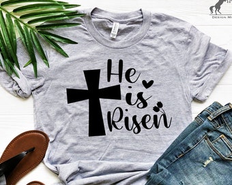 Camiseta de Él Resucitó, Camiseta de Pascua de Jesús, Camiseta con Versículo Bíblico, Camiseta de Jesús, Camiseta Cristiana de Pascua, Camiseta con Cruz, Camiseta con Cruz de Pascua, Regalo de Pascua