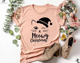 Meowy Christmas Shirt, Christmas Cat Shirt, Cute Christmas Cat Shirt, Cute  Cat with Santa Hat, Cute Cat Shirt, Cat with Santa Hat Shirt