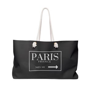 Paris Travel Diaries | Black Large Oversized Weekender Tote Bag | Decorative Contemporary Designer Scandi Story Art Portrait Accent  Gifts