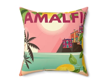 Oreiller carré INDOOR de la côte amalfitaine | Coussin artistique bord de mer Méditerranée