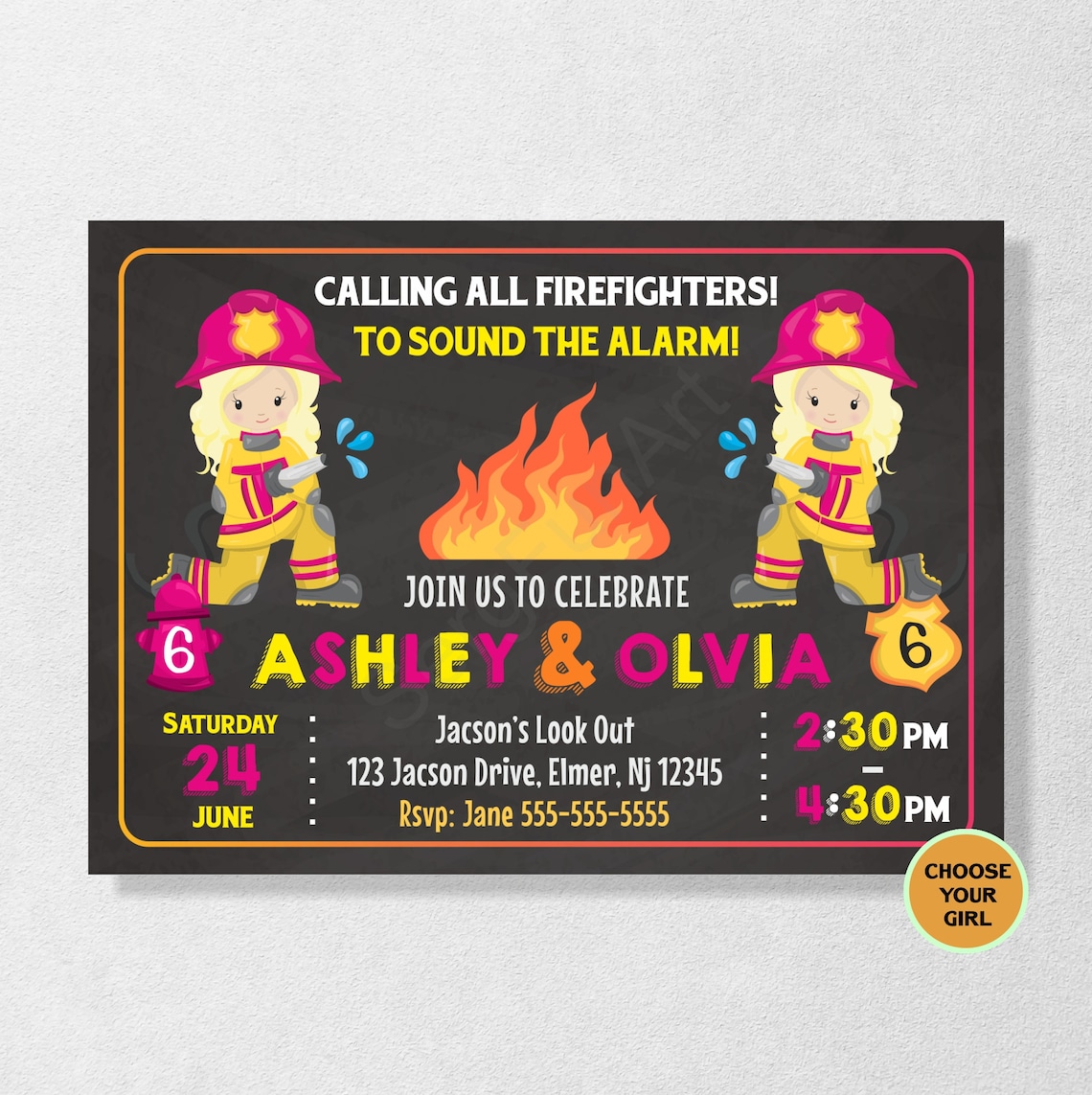 Girl Firefighter Invitation Firefighter Invitation Fireman | Etsy
