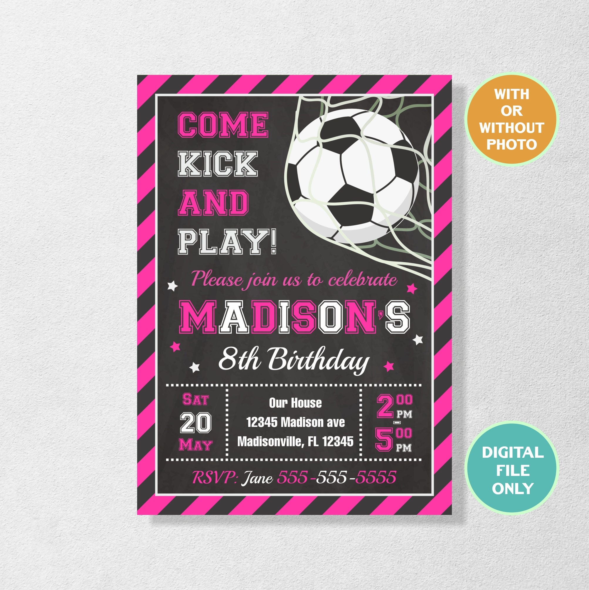 Girl Soccer Invitation Soccer Birthday Invitation Sports Etsy