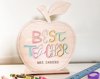 Personalized teacher apple sign,Teacher appreciation gifts,Custom teacher desk sign,Classroom decor,3D Teacher sign