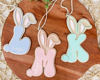 Custom Easter Tag,Initial Easter Basket Tag with bunny ear,Engraved easter basket tag,Easter gifts for kids,Personalized acrylic bunny tag