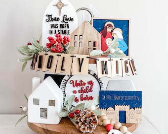 Christmas Tiered Tray, Christmas Decor, Signs for Christmas, Holiday Tiered Tray Decor, Christmas Nativity Tiered Tray, Kitchen decorations